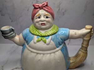 Vintage Housemaid Holding Broom & Teacup Cera