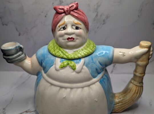 Vintage Housemaid Holding Broom & Teacup Cera