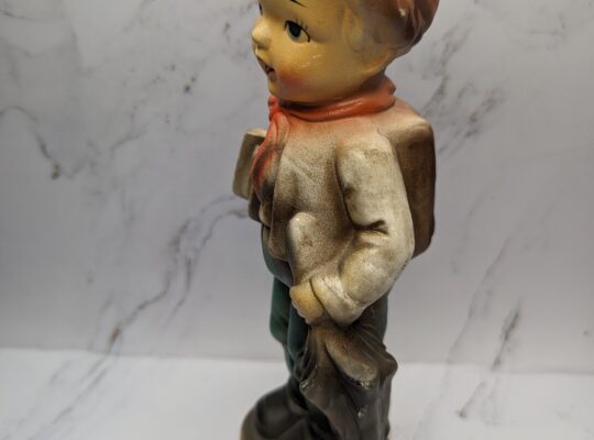 Vintage Boy Figurine Holding Books and Umbrel