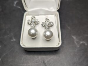 White Pearl Cross Earrings